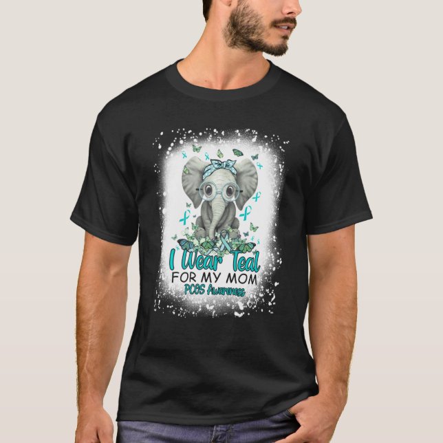 T-shirt Je Porte Un Turquoise Pour Ma Maman Elephant Pcos  (Devant)