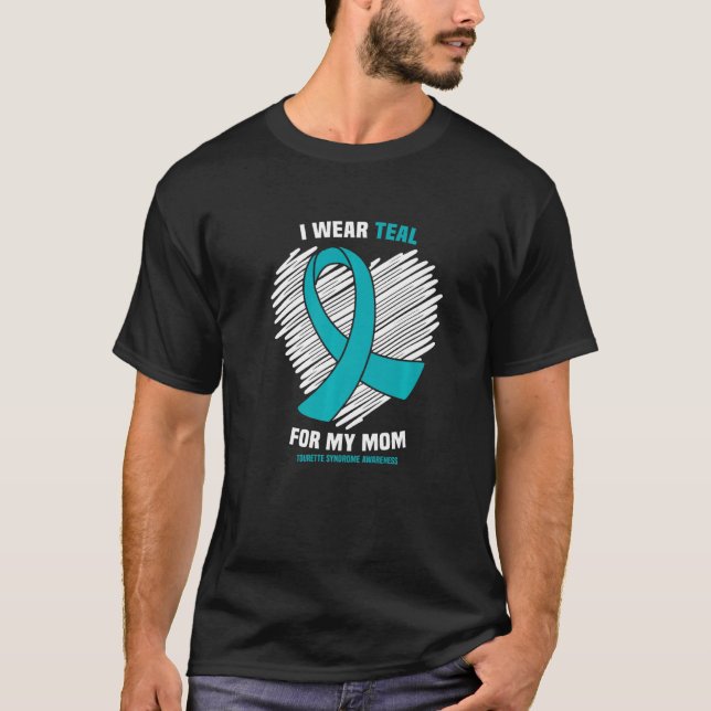T-shirt Je Porte Un Turquoise Pour Ma Maman Tourette Syndr (Devant)