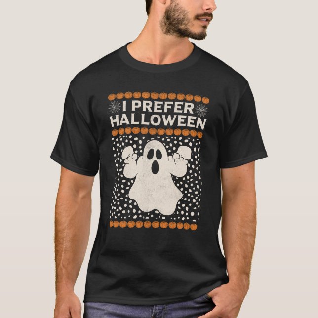 T-shirt Je préfère Halloween Skeleton Père Noël Christmas  (Devant)