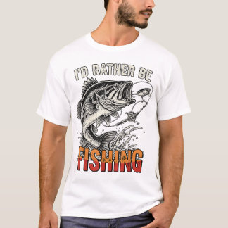 T-shirt Je Préférerais Être Pêche Graphic Bass Papa