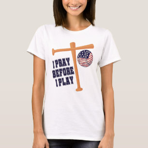 T-shirt Je prie avant de jouer à Basebal Game