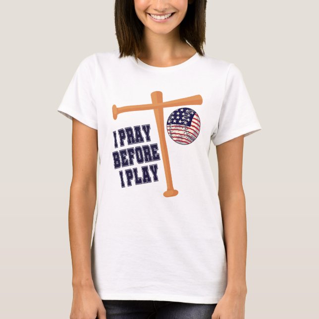 T-shirt Je prie avant de jouer à Basebal Game (Devant)