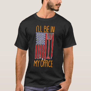 T-shirt Je serai dans mon bureau jardinage USA Flag garden