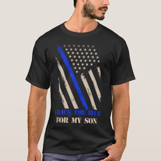 T-shirt Je soutiens le bleu pour mon fils Fière policier s (Devant)