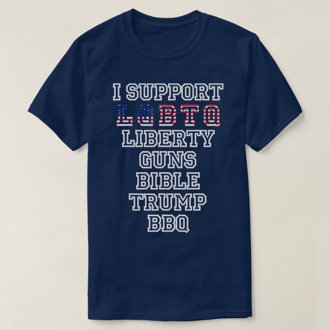 T-shirt Je soutiens LGBQ Liberty Guns Bible Rump BBQ Drape (Design devant)