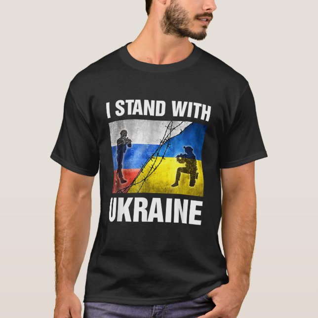 T-shirt Je soutiens l'Ukraine Américain Ukrainien F (Devant)