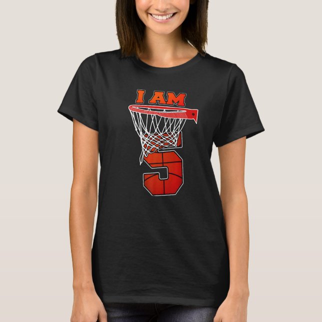 T-shirt Je suis 5 Basketball Thème Fête d'anniversaire (Devant)