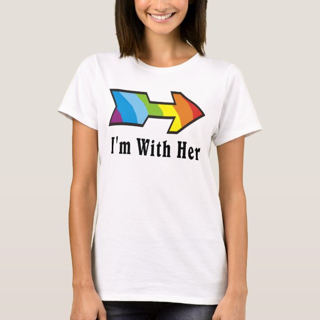 T-shirt Je suis avec elle - flèche d'arc-en-ciel laissée (Devant)