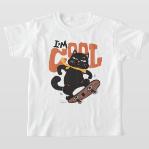 T-shirt Je suis Cool Skateboard Chat Noir Drôle Rétro
