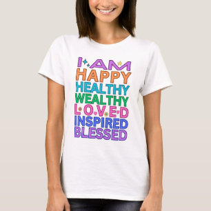 T-shirt Je Suis Heureux Sain Wealthy Loved Tee - Rainbow"
