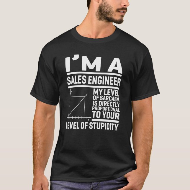 T-shirt Je suis ingénieur commercial Mon niveau de sarcasm (Devant)