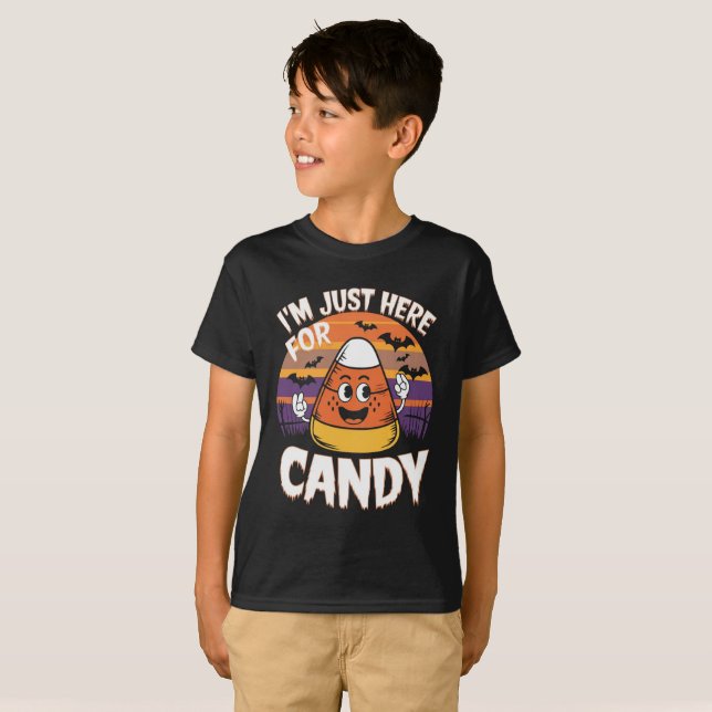 T-shirt JE SUIS JUSTE ICI POUR LE CANDY | Joyeux Halloween (Devant entier)