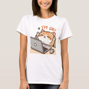 T-shirt Je suis OK Drôle Lazy Chat Travailler sur Ordinate