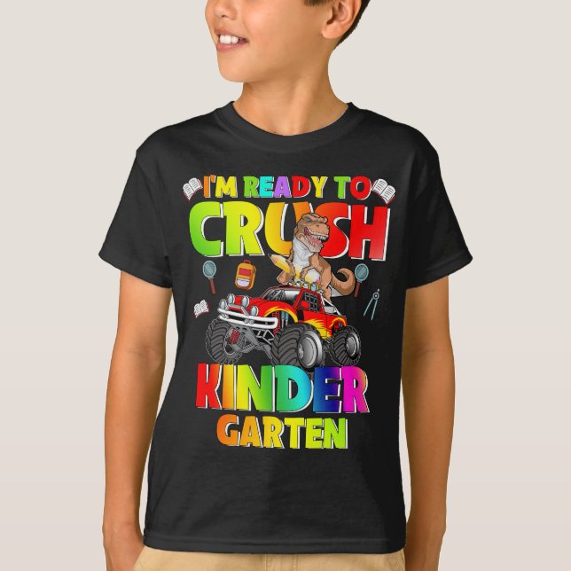 T-shirt Je suis prêt à écraser la maternelle Dinosaur Reto (Devant)