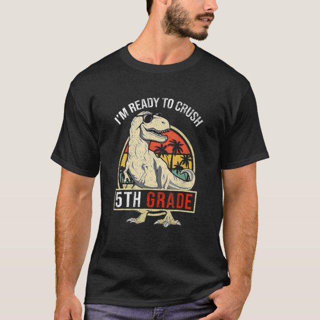T-shirt Je suis prêt à écraser les garçons Dinosaures de 5 (Devant)