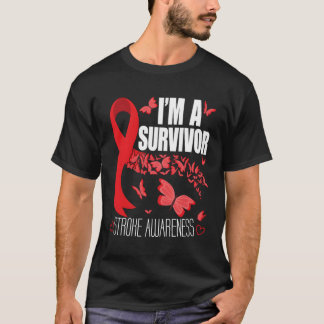 T-shirt Je Suis Survivor Stroke Sensibilisation Red Ribbon