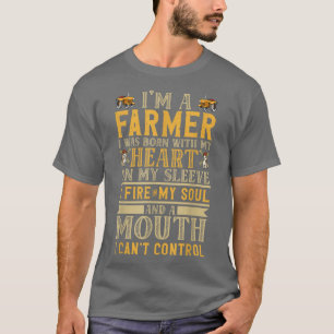 T-shirt Je suis un fermier Je suis né avec mon coeur sur m