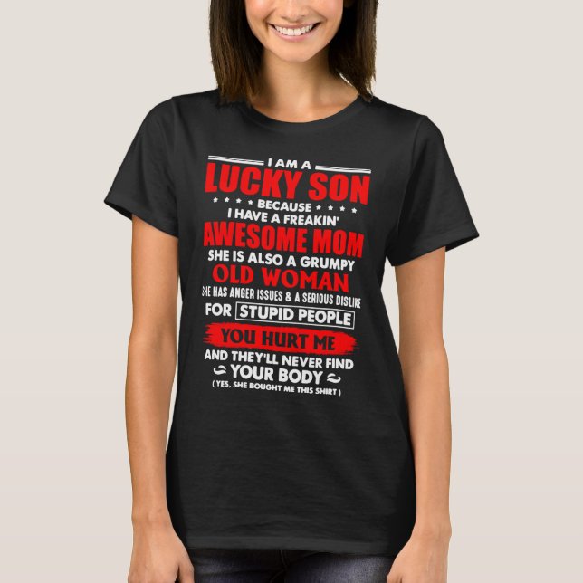 T-shirt Je suis un fils chanceux qui a une maman fainéante (Devant)