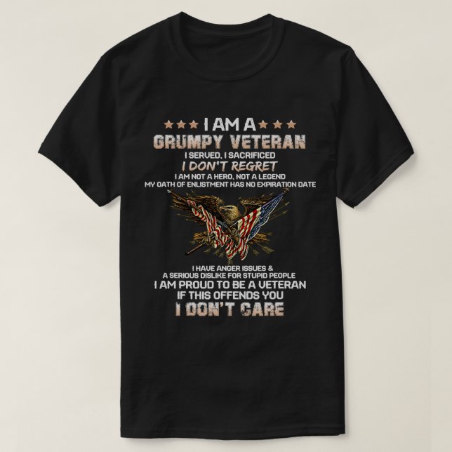 T-shirt Je Suis Un Vieux Vétéran Grumeux Drapeau Américain (Design devant)