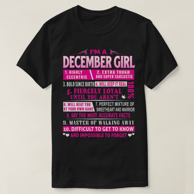 T-shirt Je suis une fille de décembre Décembre Anniversair (Design devant)