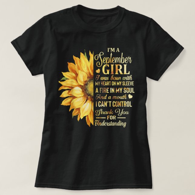 T-shirt Je suis une fille de septembre Sunflower Anniversa (Design devant)
