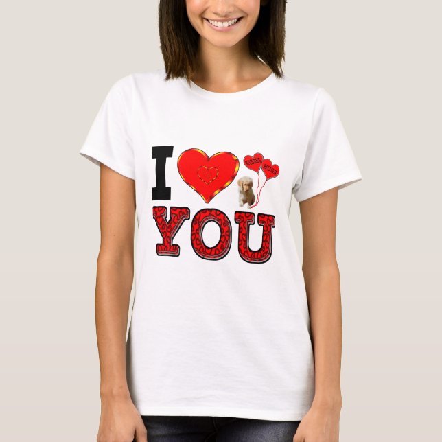 T-shirt Je T'Aime Avec Le Chiot Et Les Embrous Et Baisers  (Devant)