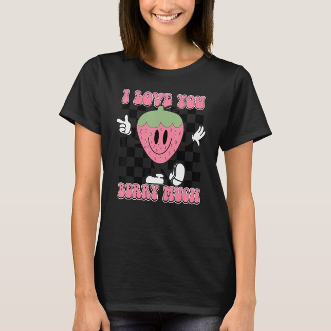 T-shirt Je T'Aime Berry Beaucoup À damiers mignonne fraise (Devant)