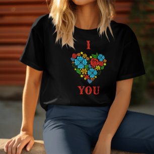 T-SHIRT JE T'AIME COEUR FLEURI DESIGN SAINT VALENTIN