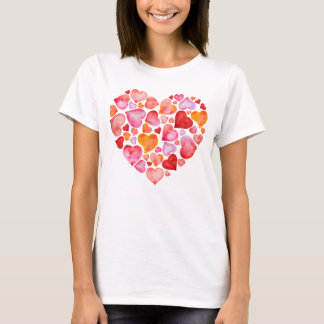 T-shirt Je t'aime cœurs aquarelle
