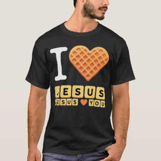 T-shirt Je t'aime Jésus Waffle cœur drôle famille
