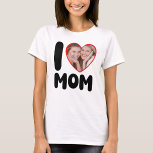 T-shirt Je t'aime maman Photo personnalisée du cœur pour