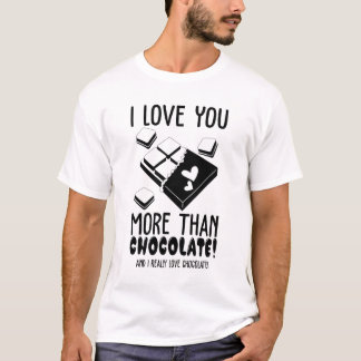T-shirt Je t'aime plus que le chocolat noir et blanc