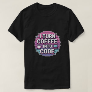 T-shirt Je Transforme Le Café En Code - Retro Pixel Art Pr