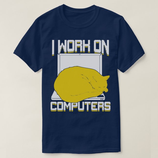 T-shirt Je Travaille Sur Ordinateurs Conception De Chat (Design devant)