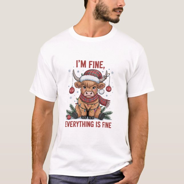 T-shirt Je vais bien Tout est beau Noël vache Highland (Devant)