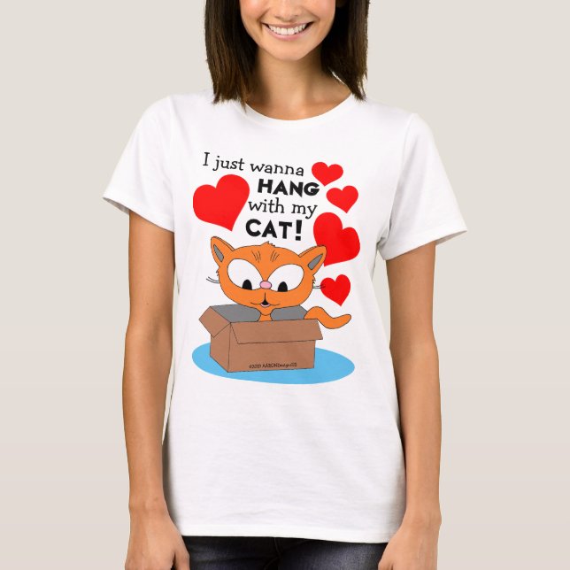 T-shirt Je veux juste rester avec mon chat ! Cute Ginger K (Devant)