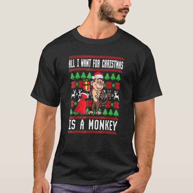 T-shirt Je Veux Pour Noël Est Un Singe Garçon Fille Vilain (Devant)