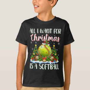 T-shirt Je Veux Pour Noël Est Un Softball Xmas Tree Light