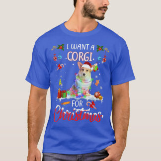 T-shirt Je Veux Un Corgi Pour Noël Lumières Père Noël Cor