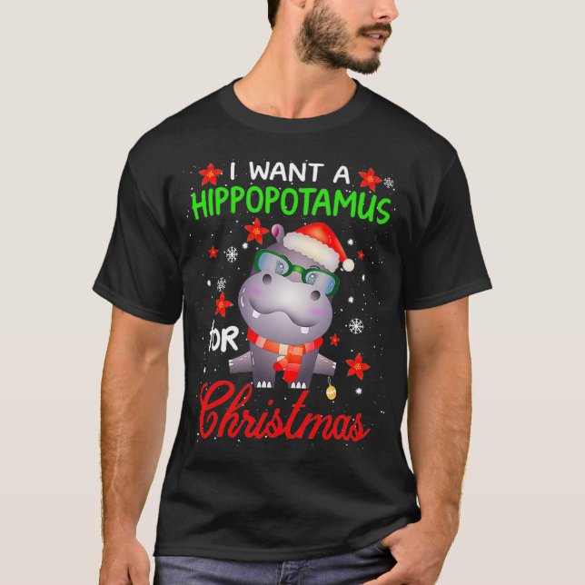 T-shirt Je Veux Un Hippopotame Pour Noël Drôle Hippo Gi (Devant)