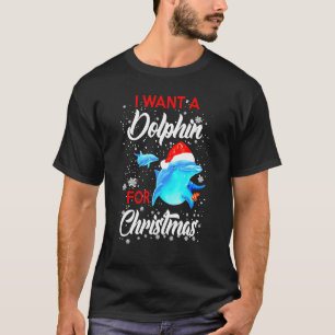 T-shirt Je veux un tee-shirt de Noël avec dauphin Santa po