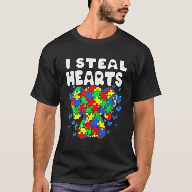 T-shirt Je vole Coeurs Puzzle Sensibilisation sur l'autism (Devant)