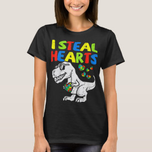 T-shirt Je vole Coeurs Trex Dinosaur Enfants Garçons Autis