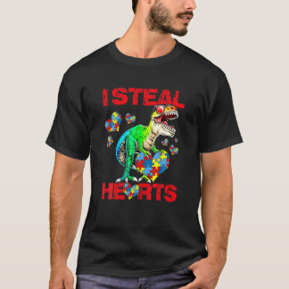 T-shirt Je vole Coeurs Trex Dinosaur mignon Garçon Autisme