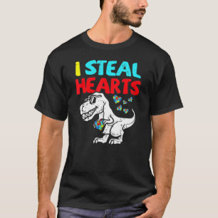 T-shirt Je vole Coeurs Trex Dinosaur mignon Garçon Autisme