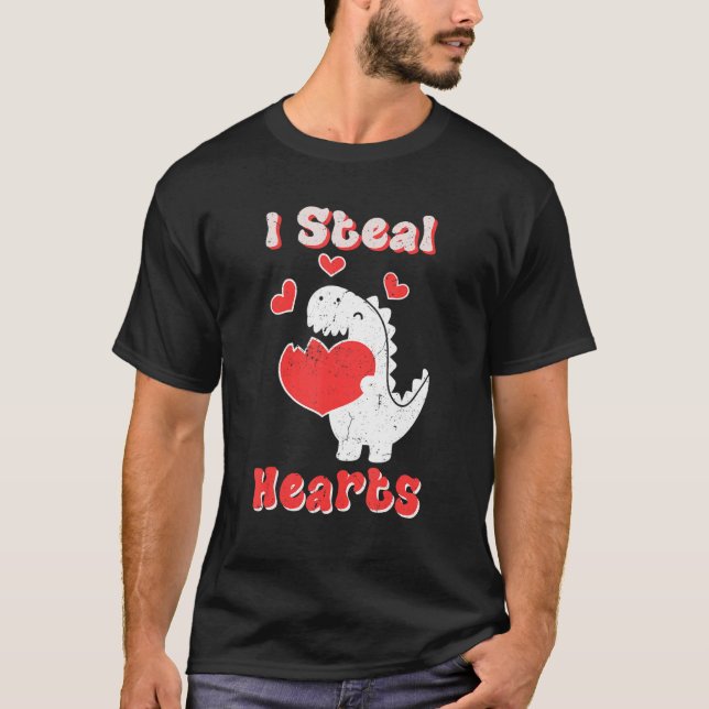 T-shirt Je vole Coeurs Valentines Jour Dinosaures Garçons  (Devant)
