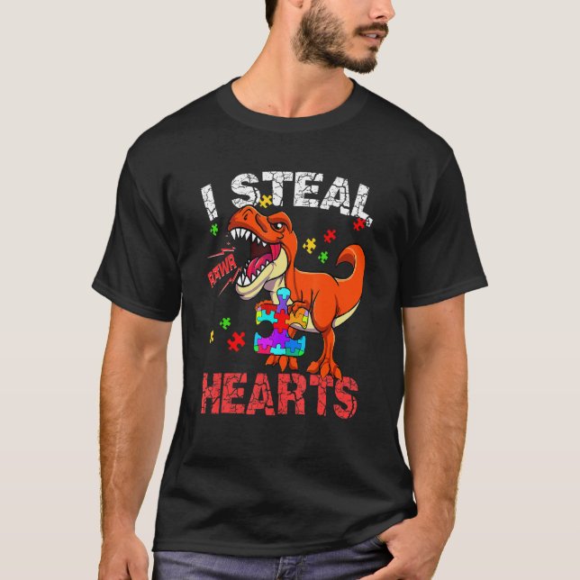 T-shirt Je vole Coeurs Valentines Jour Dinosaures Garçons  (Devant)