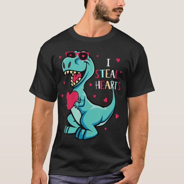 T-shirt Je vole Coeurs Valentines Jour Dinosaures Garçons  (Devant)