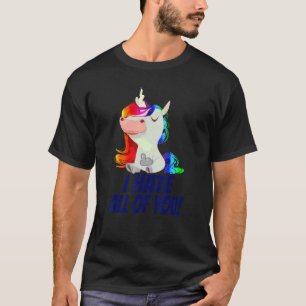 T-shirt Je Vous Déteste Tous Unicorne À Doigt Moyen