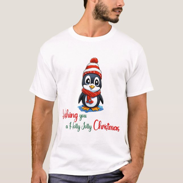 T-shirt Je vous souhaite un saint joyeux Noël Pinguain (Devant)